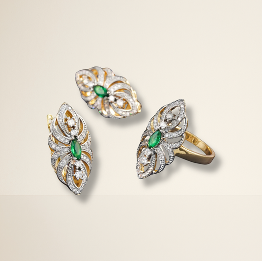 SPHÍNX GOLD & GREEN EAR(RING) SET